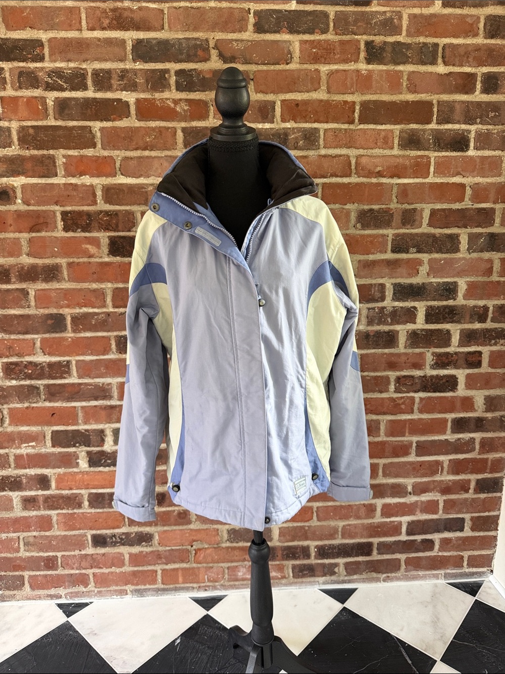 L.L.Bean Women’s S Vintage Colorblock Nylon Hooded Jacket periwinkle Blue Cream